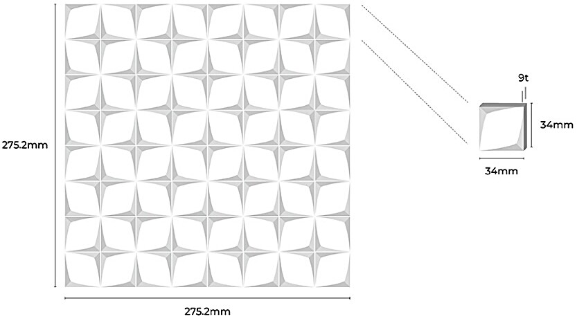 정사각 모자이크타일 34x34x9T 플라워 화이트 무광 자기질타일 FLOWER WHITE / 하다건재