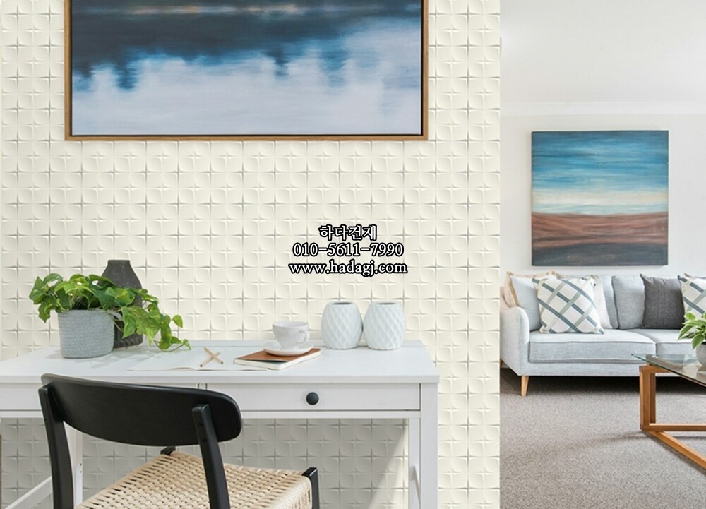 정사각 모자이크타일 34x34x9T 플라워 화이트 무광 자기질타일 FLOWER WHITE / 하다건재