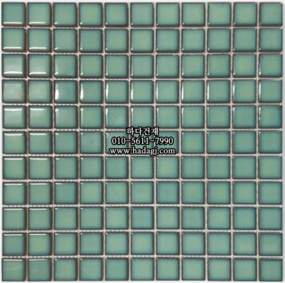 정사각 모자이크타일 25x25x5.5T 오팔 그린 유광 자기질타일 / 하다건재