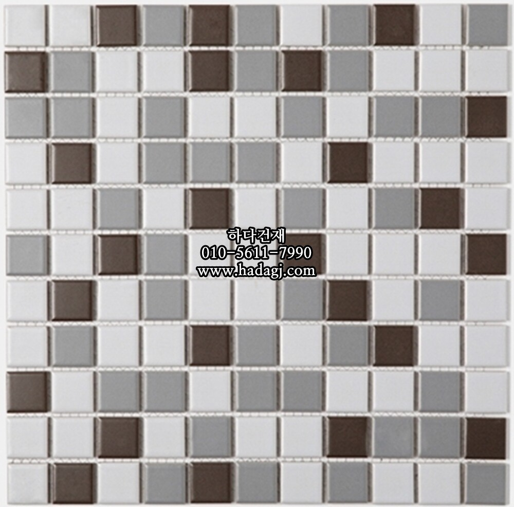정사각 모자이크타일 25x25x5.5T 그레이 믹스 유광 자기질타일 / 하다건재