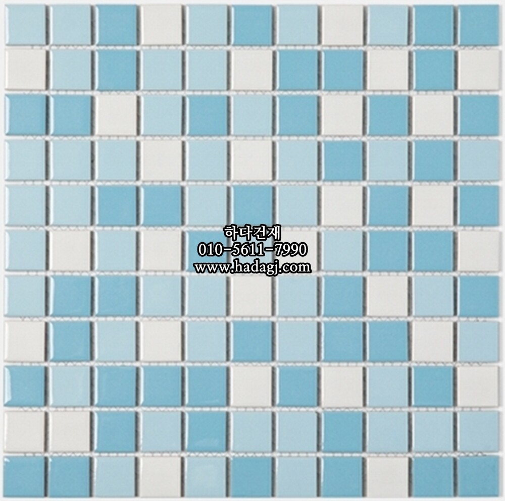 정사각 모자이크타일 25x25x5.5T 아쿠아블루 믹스 유광 자기질타일 / 하다건재