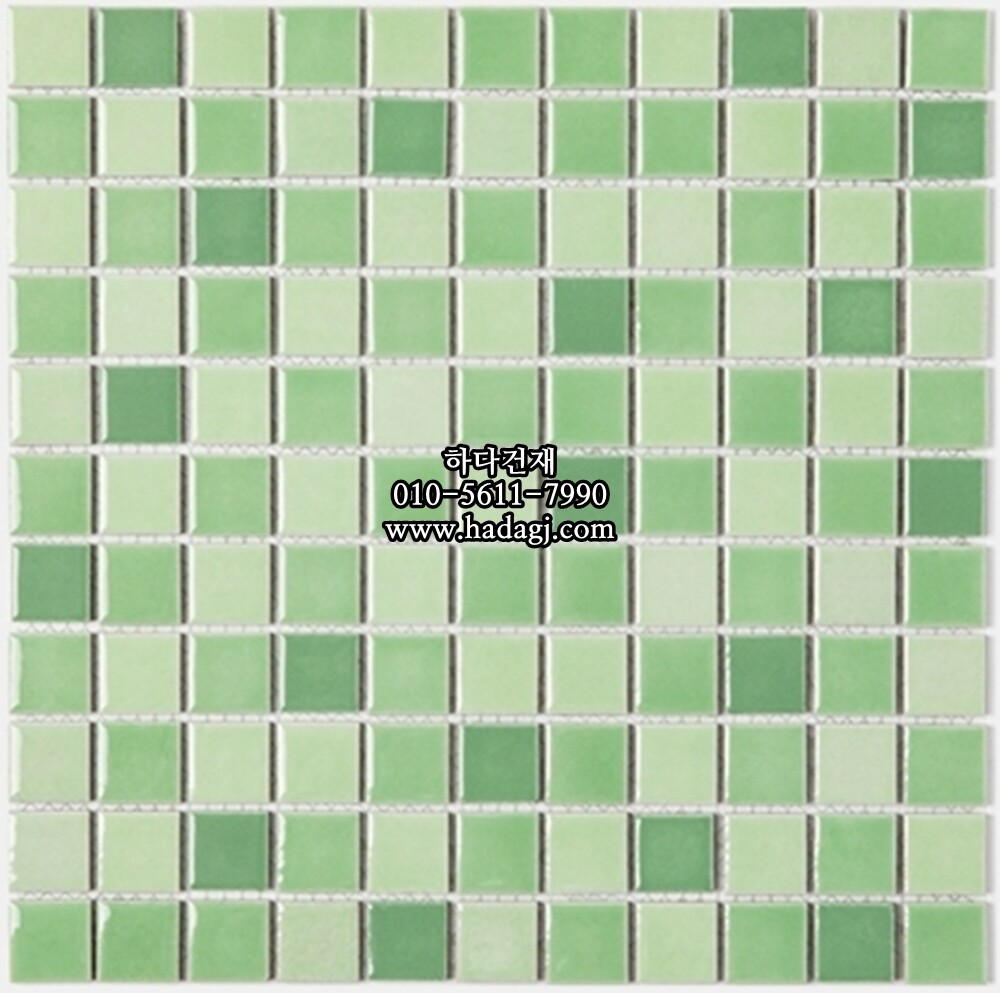 정사각 모자이크타일 25x25x5.5T 그린 믹스 유광 자기질타일 / 하다건재