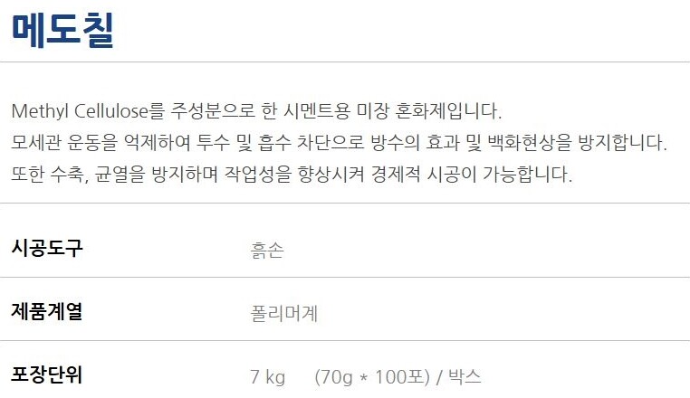 메도칠 시멘트용 미장혼화제 / 하다건재 테라코