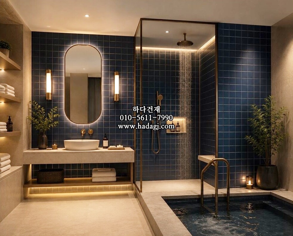 97x97x6T 정사각 모자이크타일 네이비 무광 / 하다건재