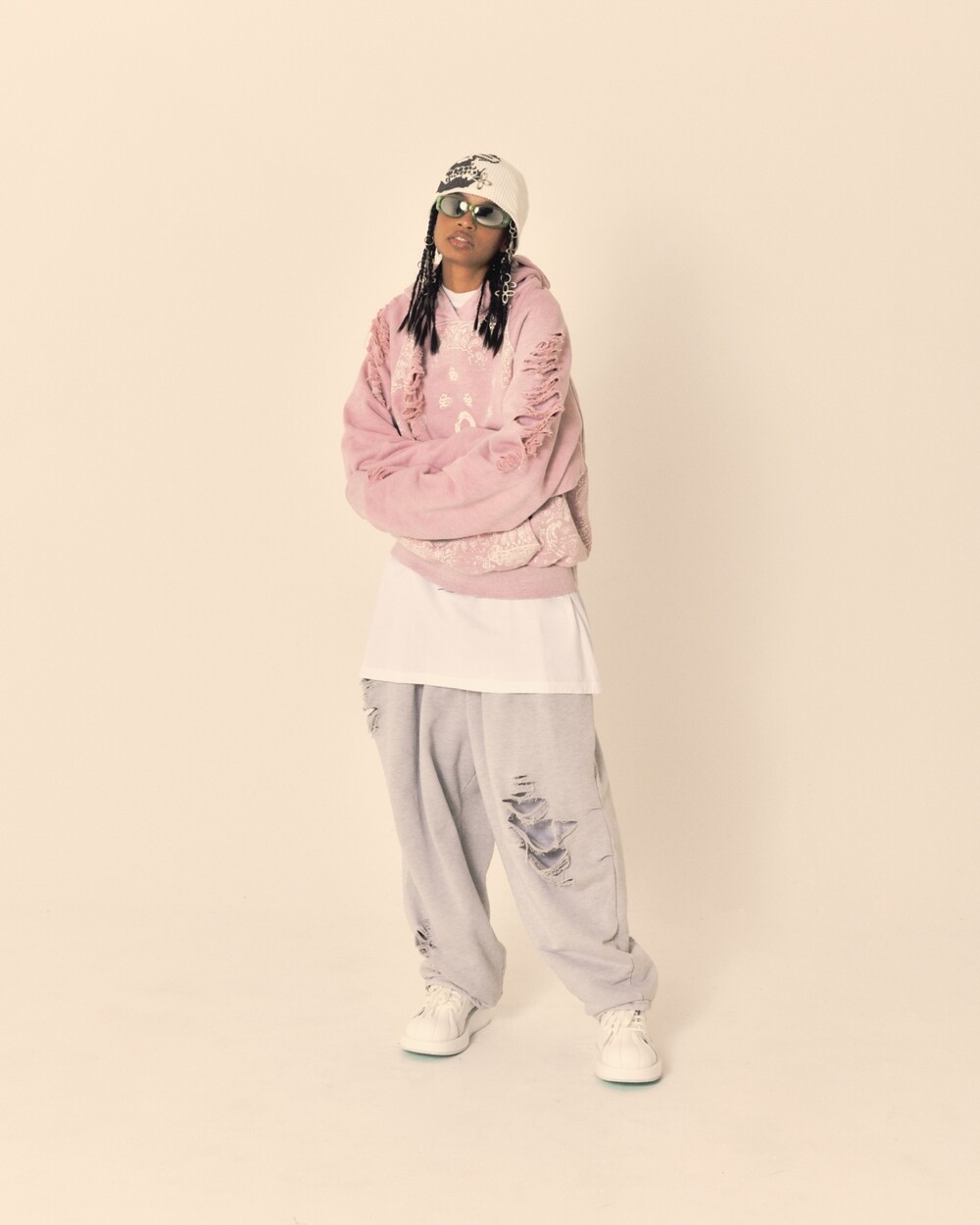 MUSINSA | SURGERY surgery paisley destroyed hoodie melange pink