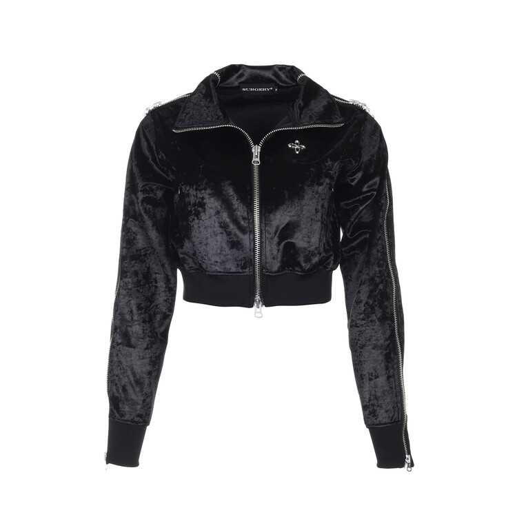 surgery side zip velvet crop track jacket 'black'