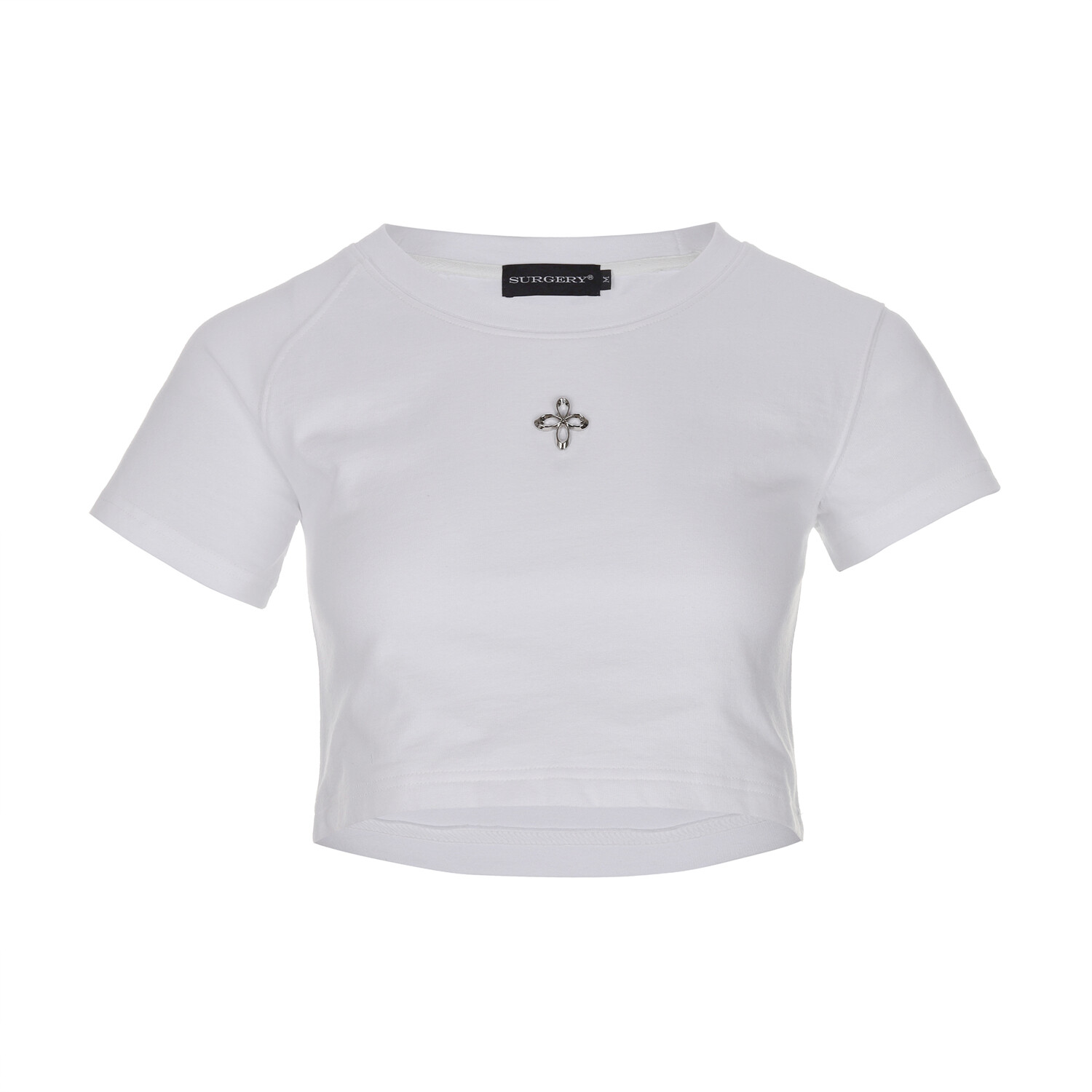 大人気 【SURGERY】 unbalance l clover logo slim T-shirts surgery unbalance metal clover logo crop T-shirts 'white'