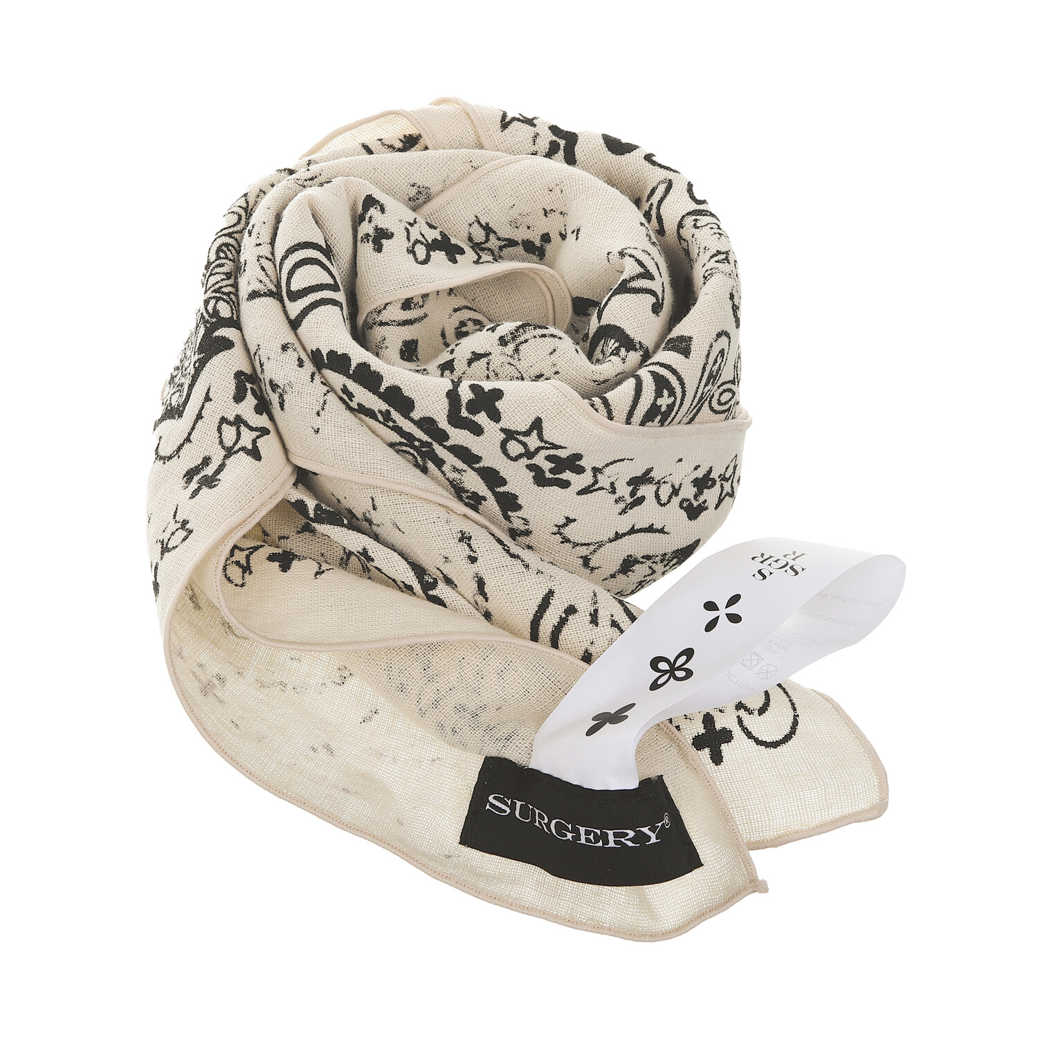 【SURGERY】 faded paisley clover scarf 'ivory' surgery faded paisley clover scarf 'ivory'