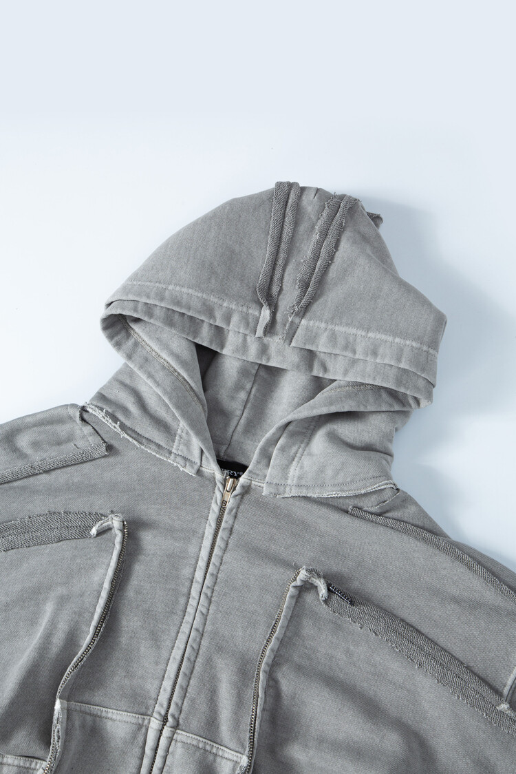 トップス SURGERY REMAKE PIGMENT CROP HOOD JACKET surgery remake pigment crop hood jacket 'grey'
