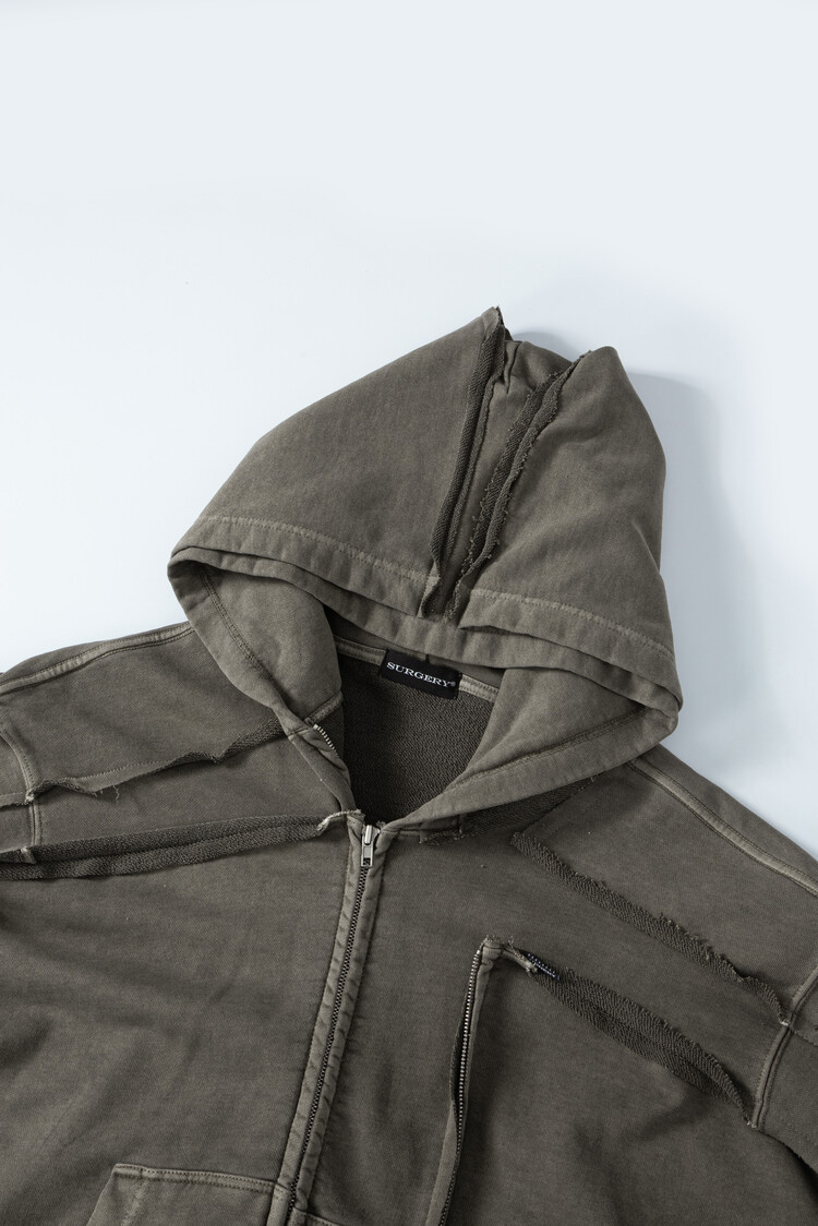 surgery remake pigment crop hood jacket 'cocoa'