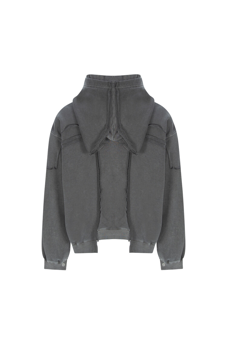 トップス SURGERY REMAKE PIGMENT CROP HOOD JACKET surgery remake pigment crop hood jacket 'charcoal'