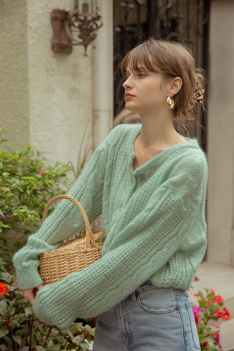 10x10: [르니나] JASMIN cable knit cardigan_fringy green