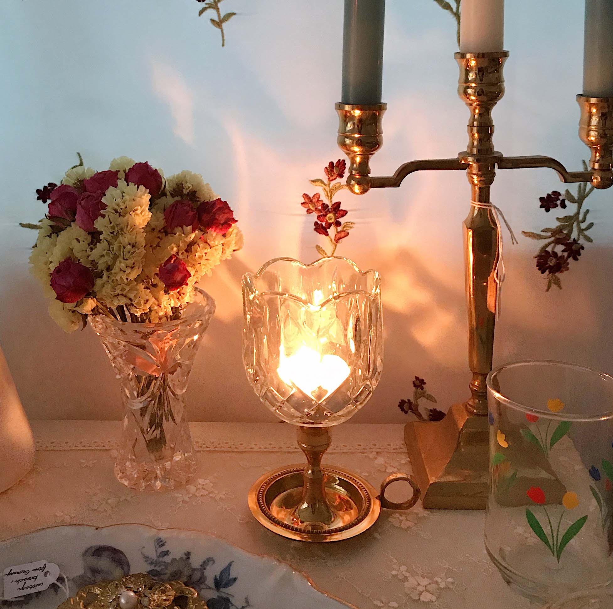 vintage brass tealight candle holder