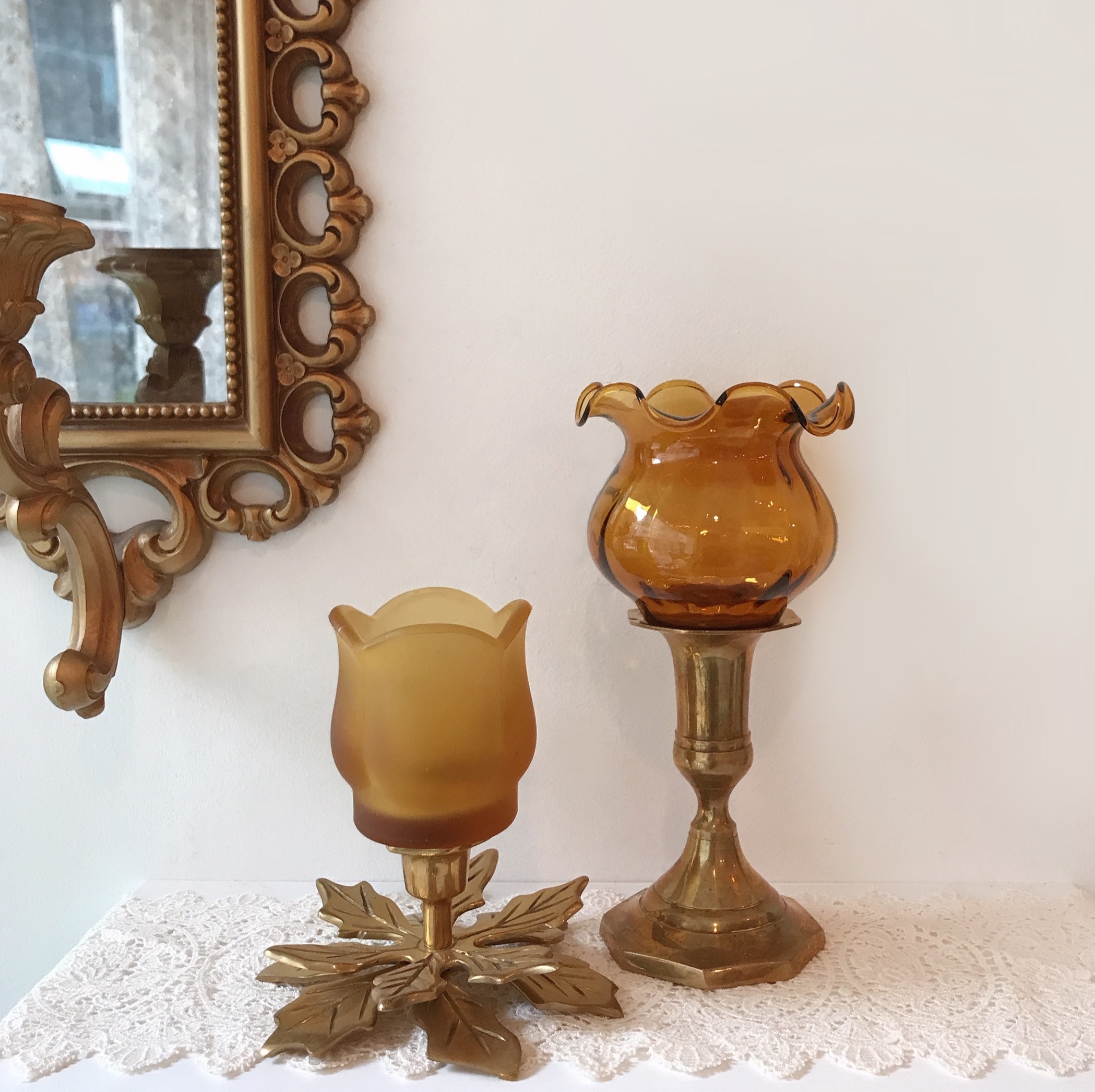 vintage brown glass candle holders