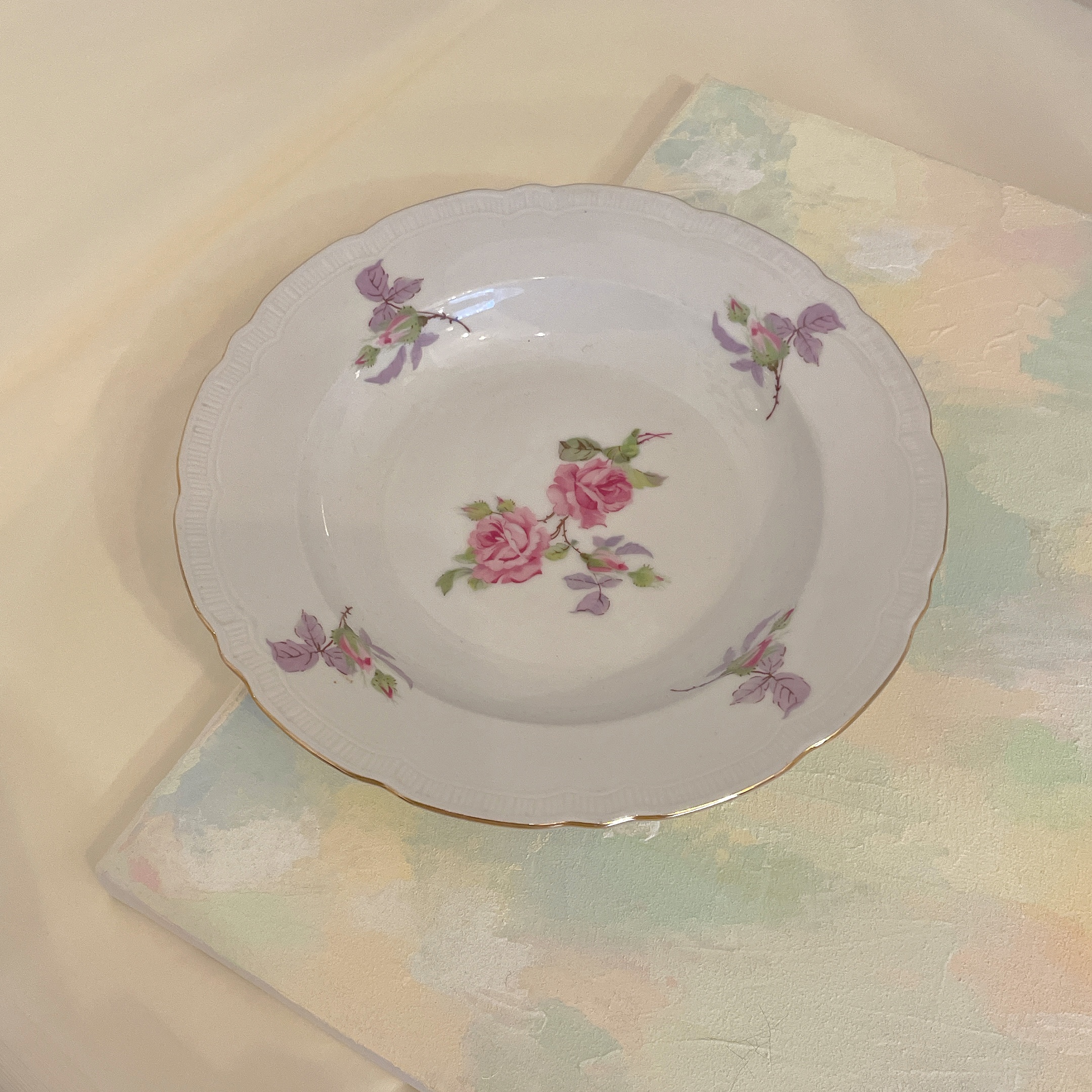 vintage violet rose pasta bowl