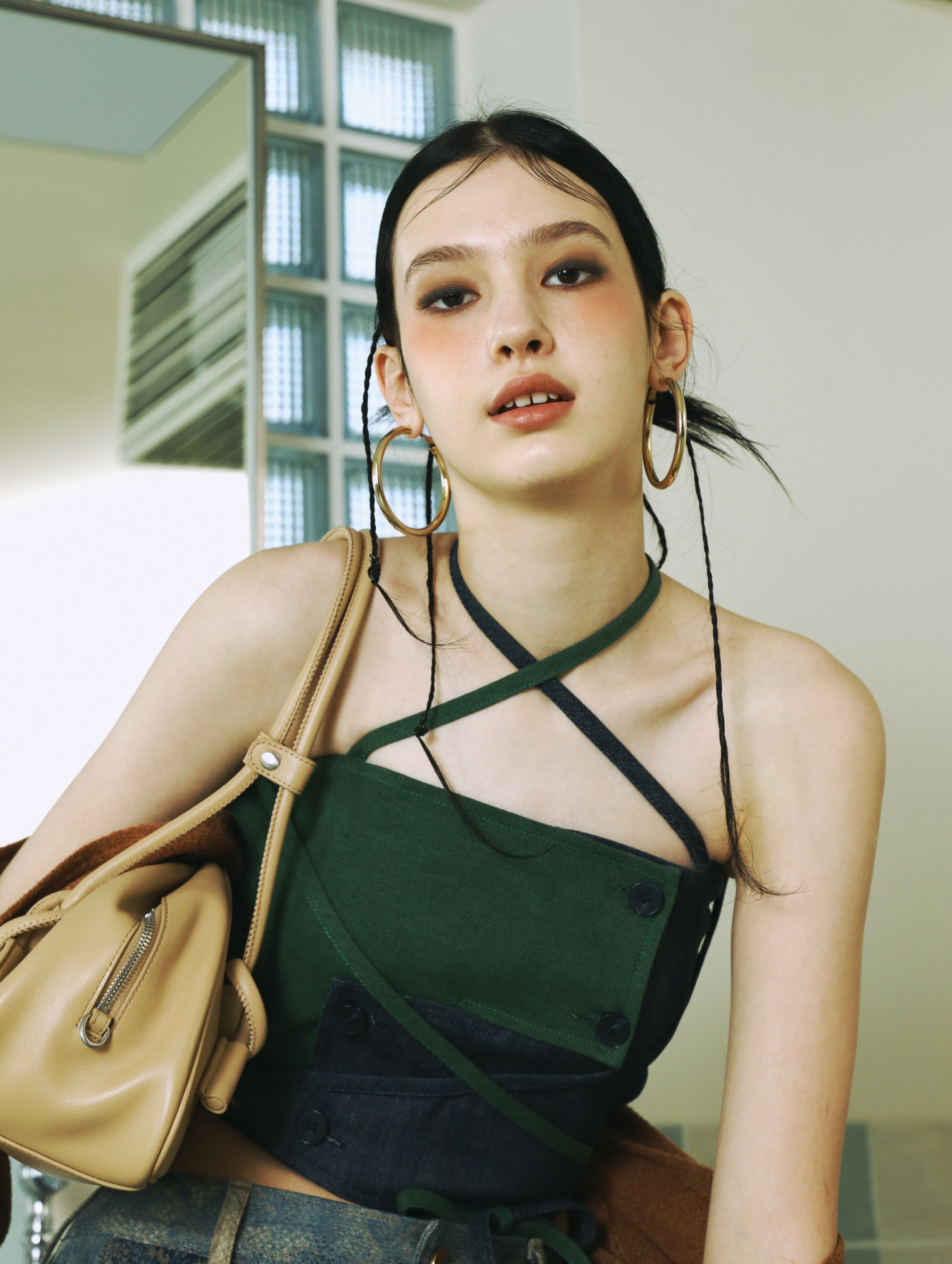 MUSINSA | SETSETSET Signature Crossover Denim Tank Top Green