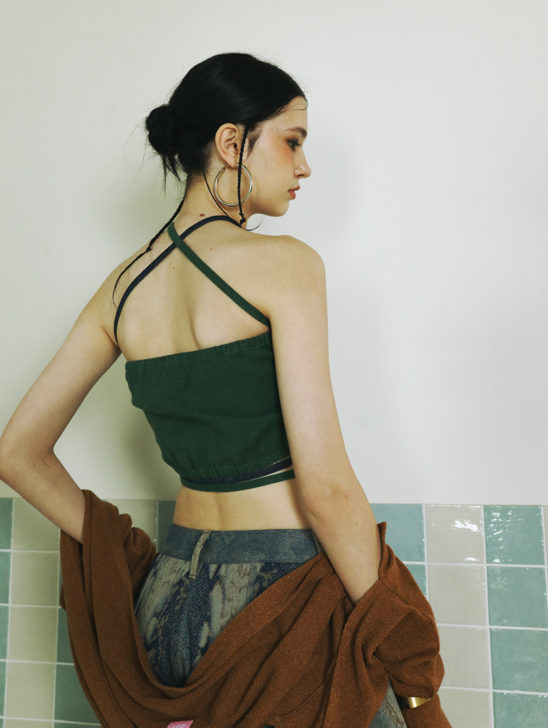 MUSINSA | SETSETSET Signature Crossover Denim Tank Top Green