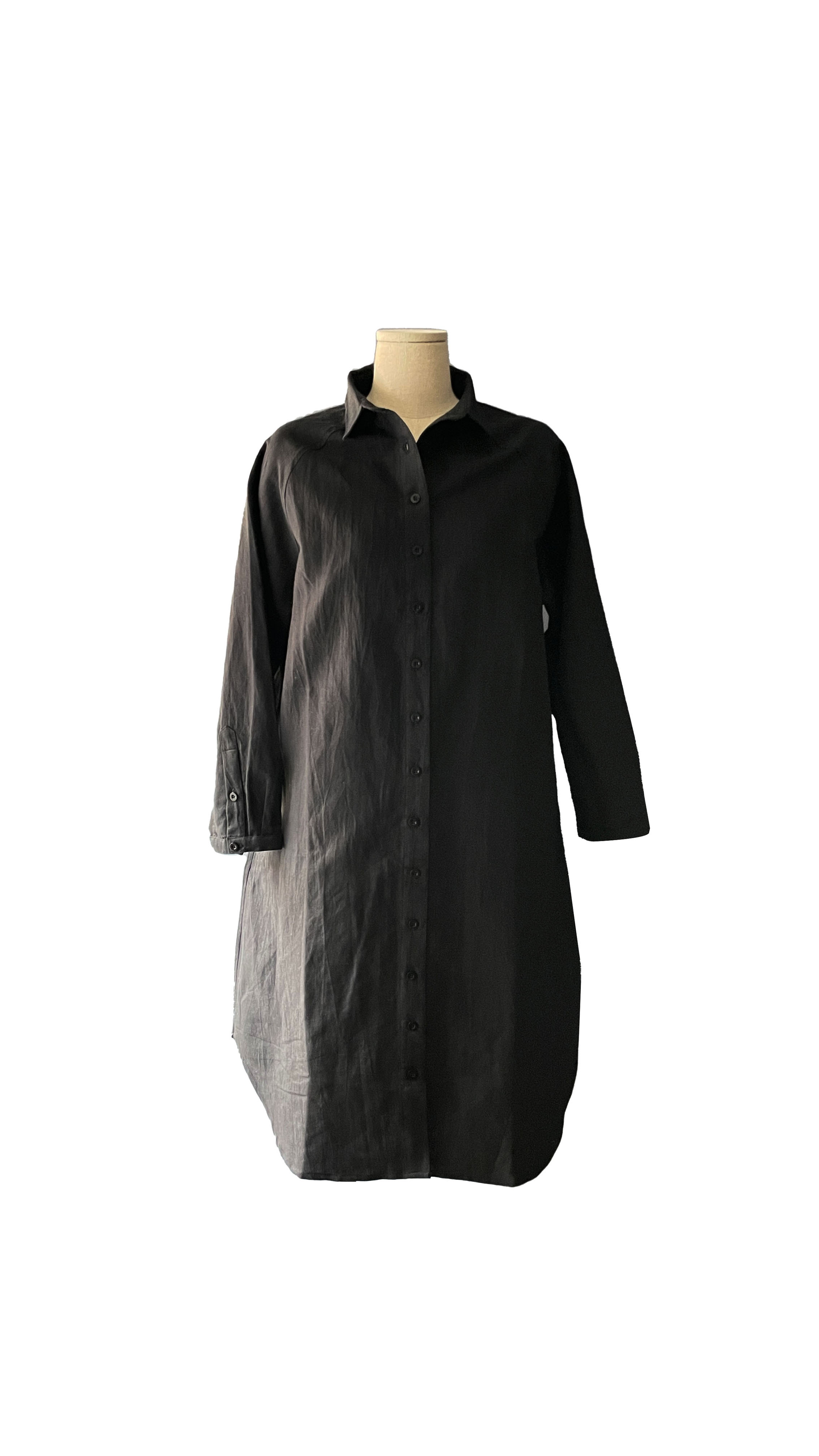 Pure Elegance Cotton Shirt Dress with Curved Hem
