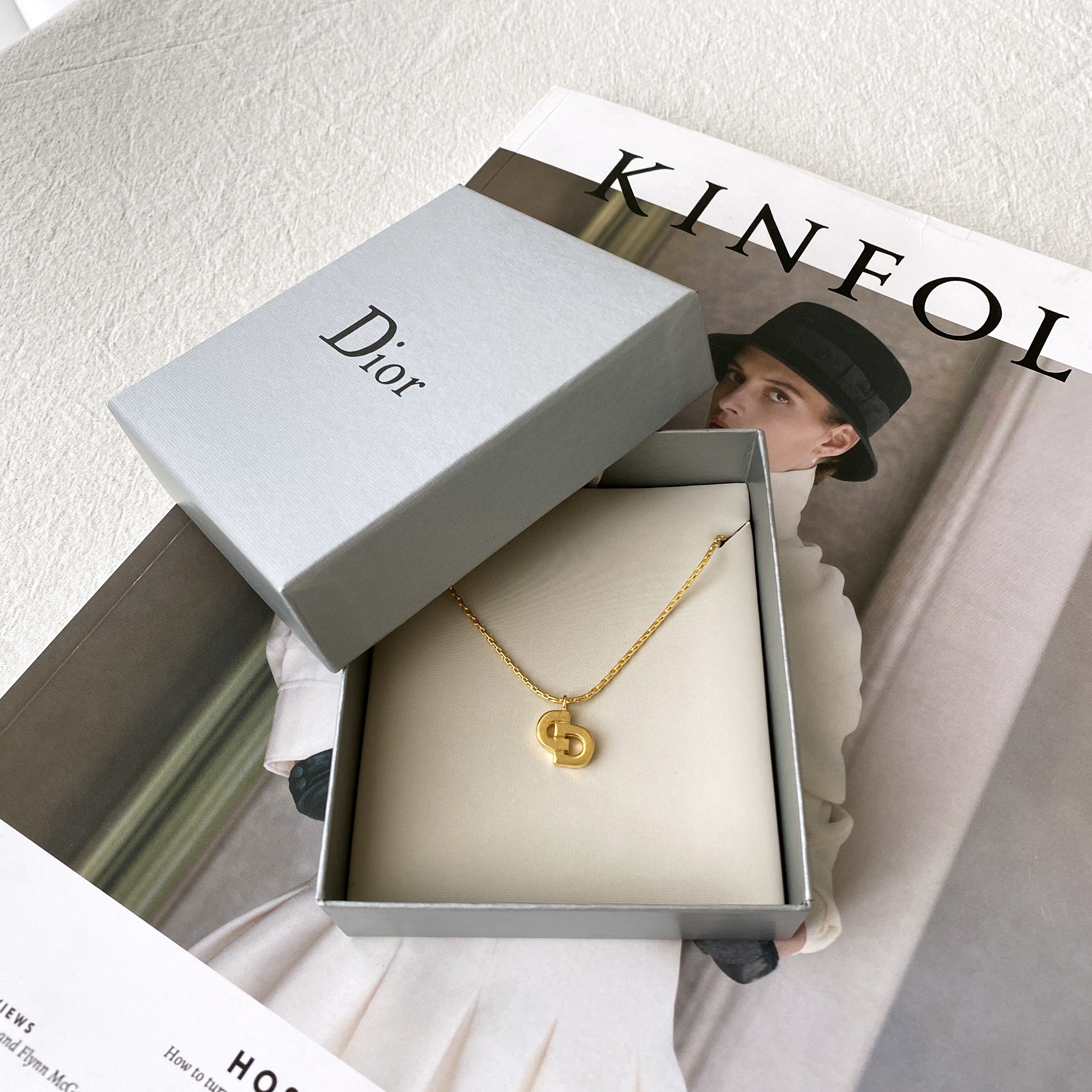 ﻿Vintage Dior CD Necklace 18k gold plated