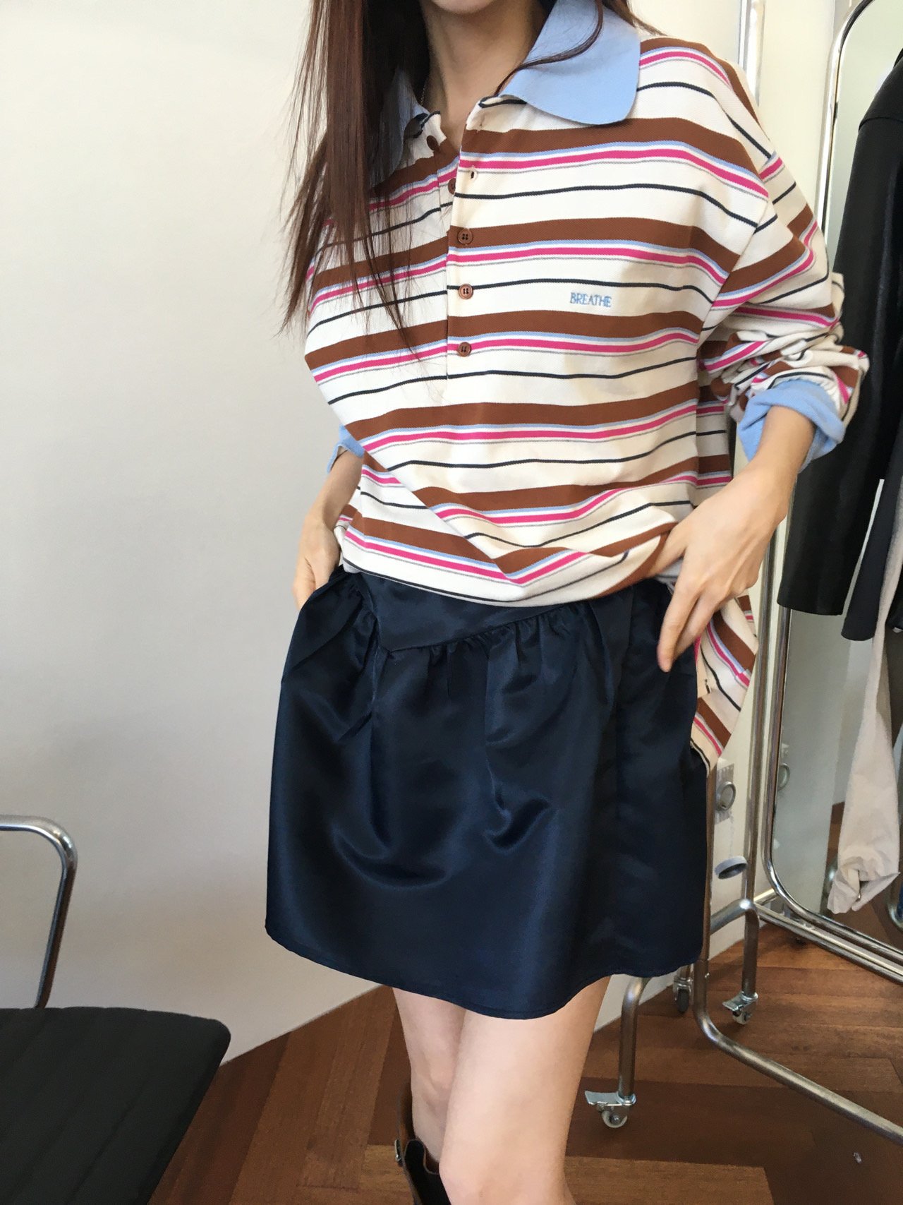 Bloom Satin Banding Skirt, Navy (2c)