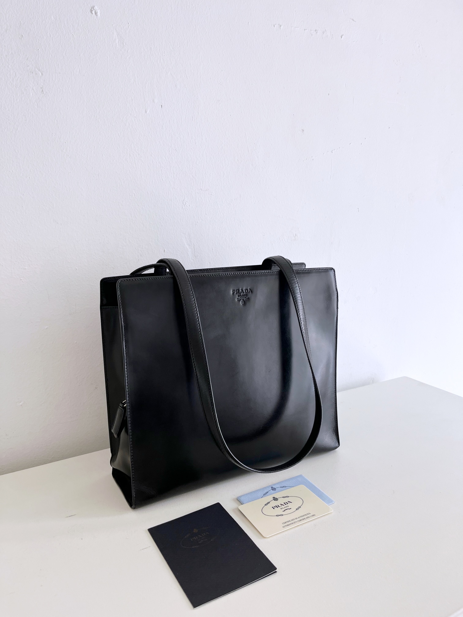 PRADA Leather Logo Square Shoulder Bag