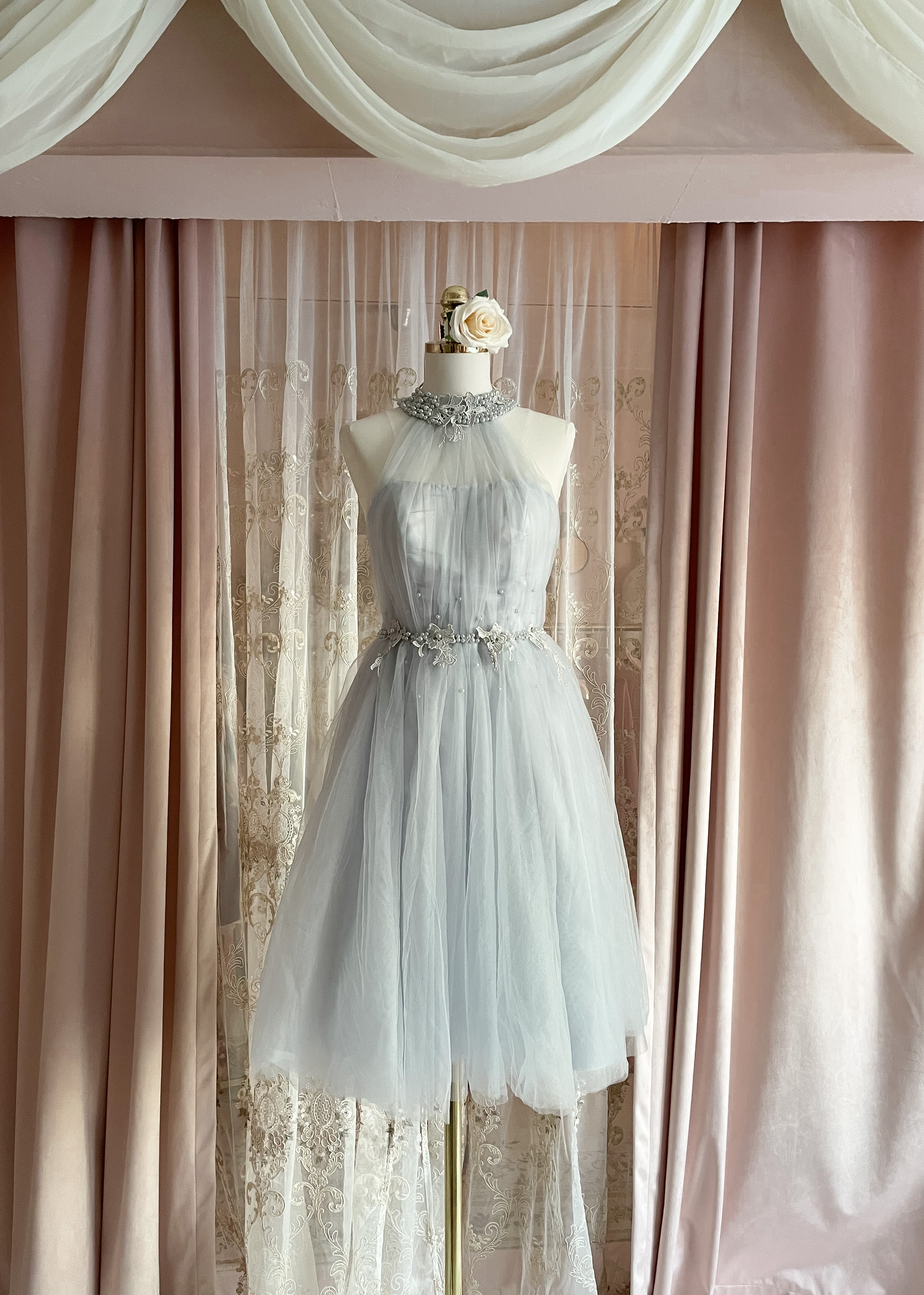mugler dress Long with V-Neck, Ruffles & Chiffon Aquaria Vanilla 70s Vintage Denim Dress collection: essentials Size:15.5 32/33