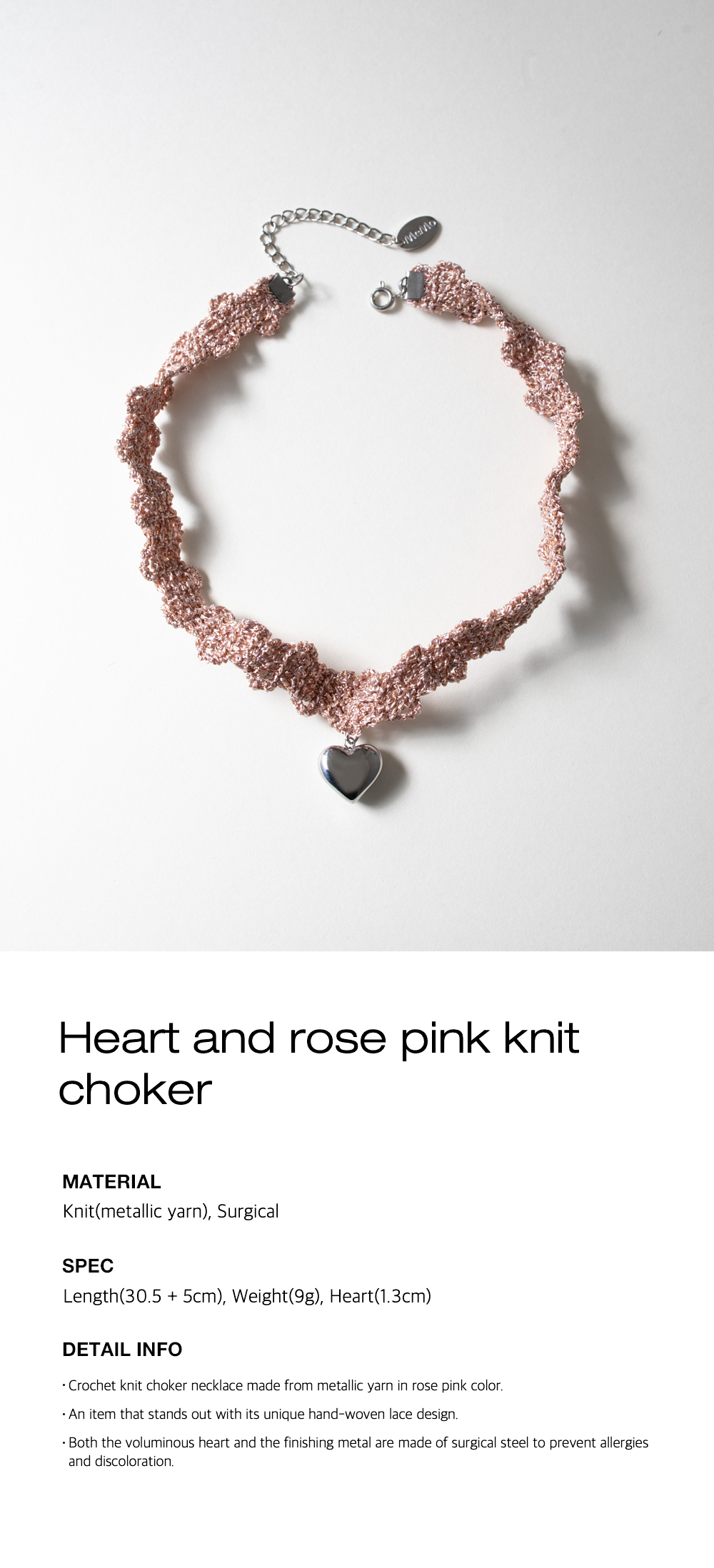 MUSINSA | MERRYMOTIVE Heart and rose pink knit choker