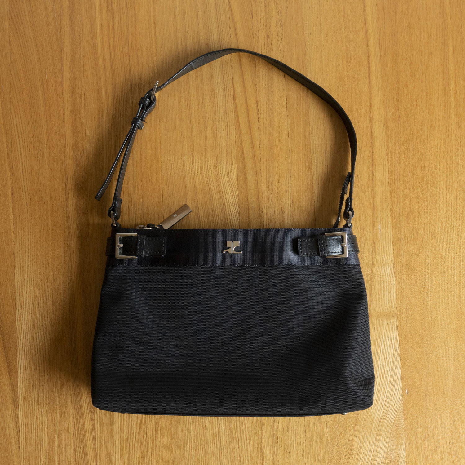 Courreges big logo nylon handbag black