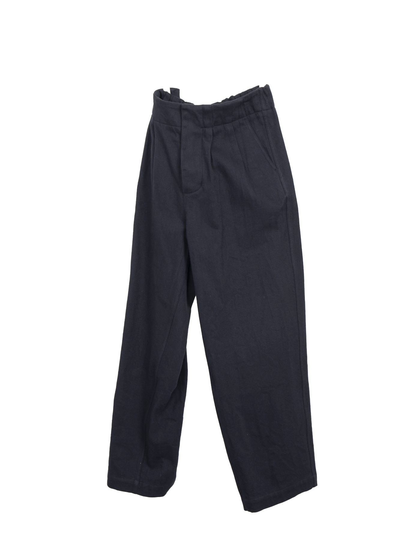 BRUSHED COTTON WIDE TUCKED TROUSERS_NAVY