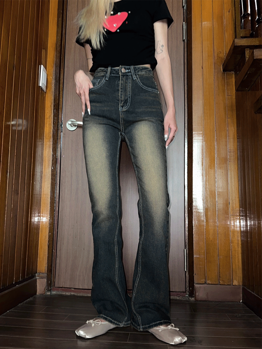 Glam washed boot-cut jeans