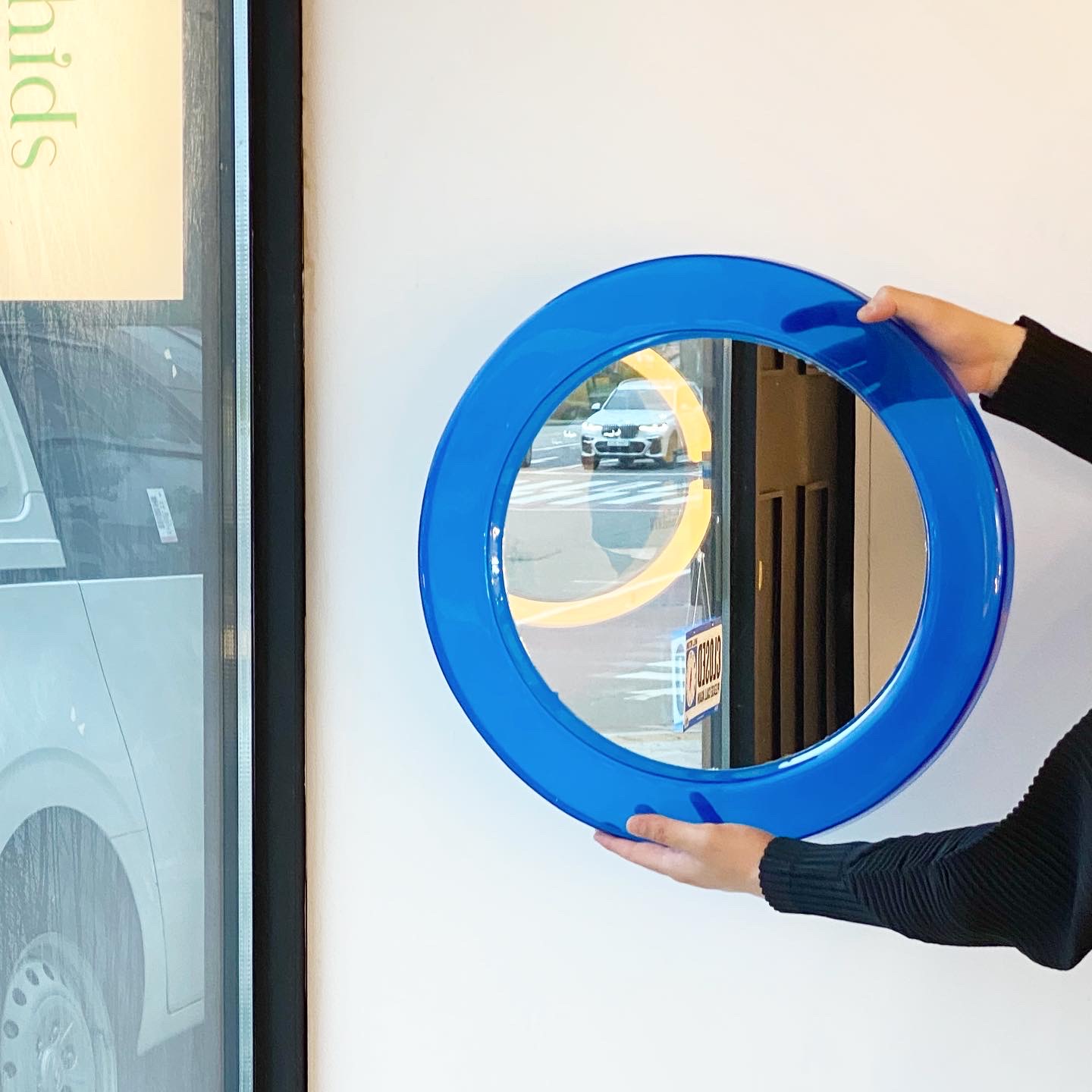 Vintage) Retro Transparent Blue Color Wall Mirror from Yugoslavia 70s💙