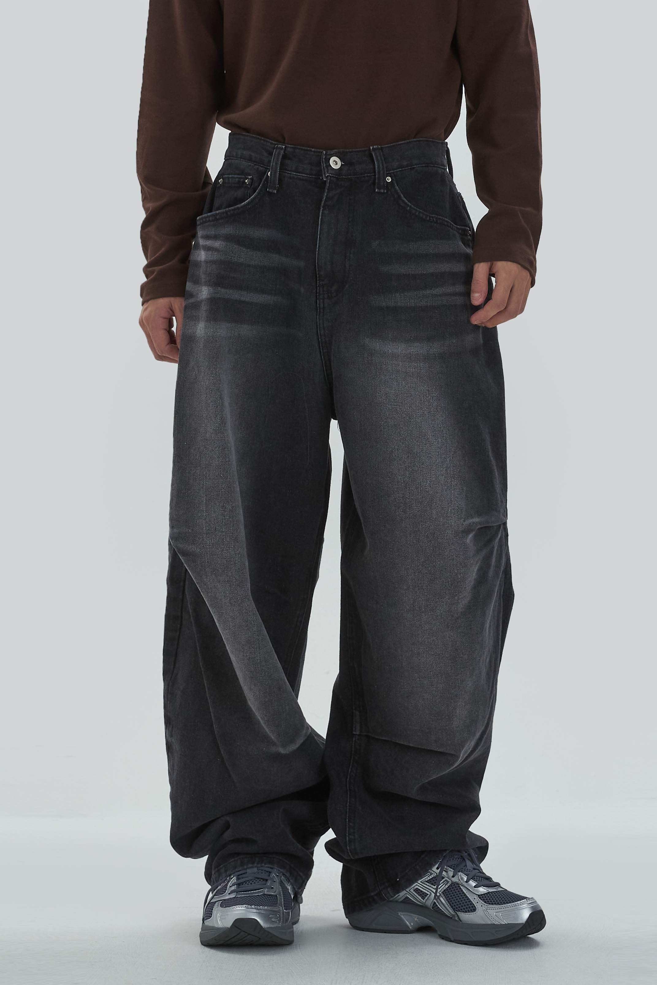 OAF /FOLD WAIST DENIM ブラック　ワイドデニム OAF /FOLD WAIST DENIM ブラック ワイドデニム