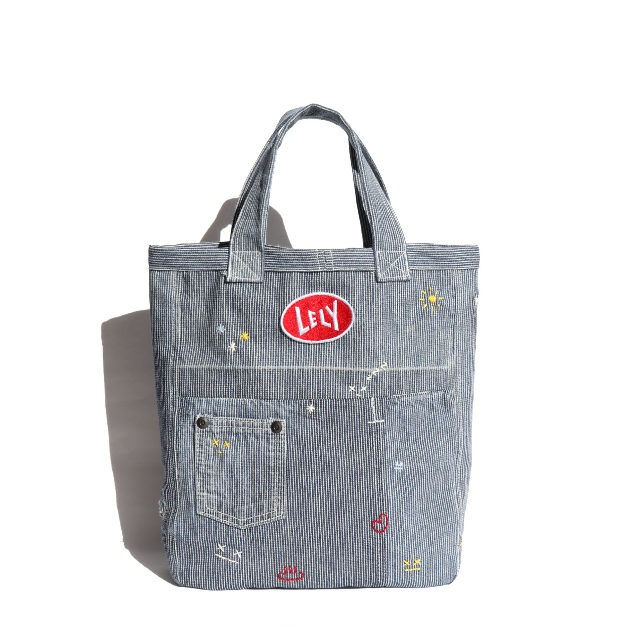 Unrelated Lely, embroidery tote bag _ hickory stripe