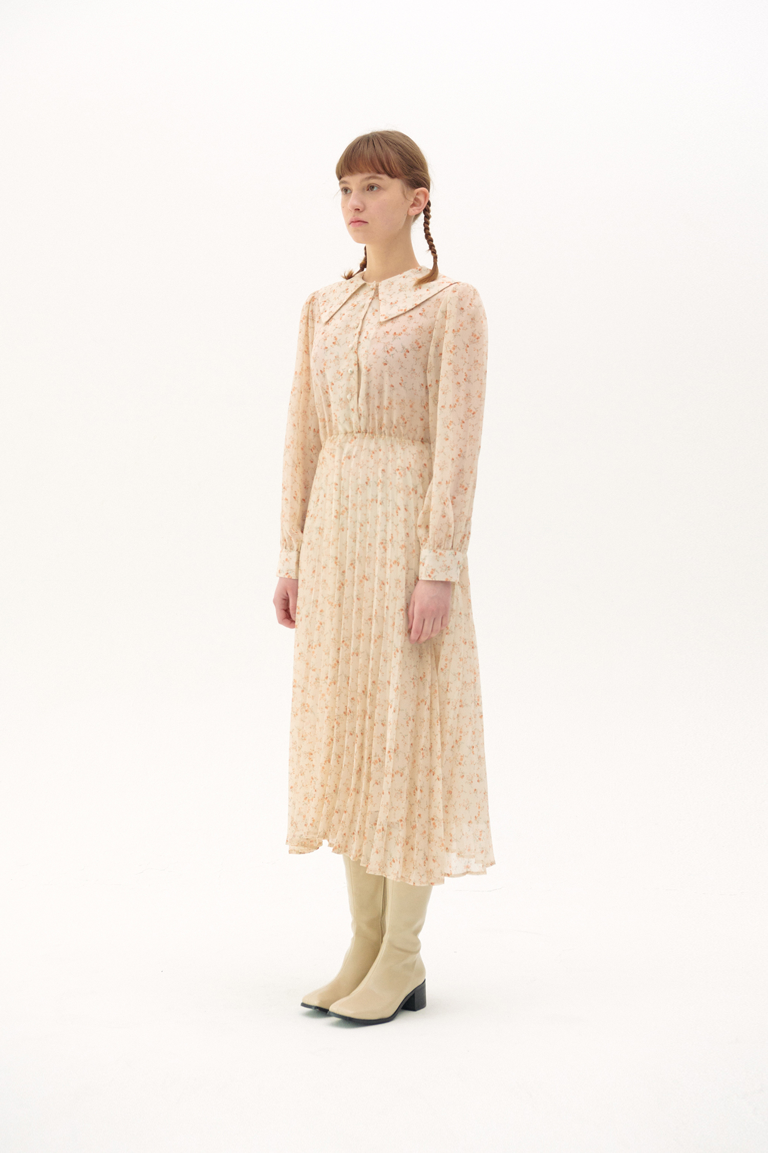 パーティードレス GANISONG Floral chiffon pleated dress ivory MUSINSA | GANISONG Floral chiffon pleated one-piece dress_ivory