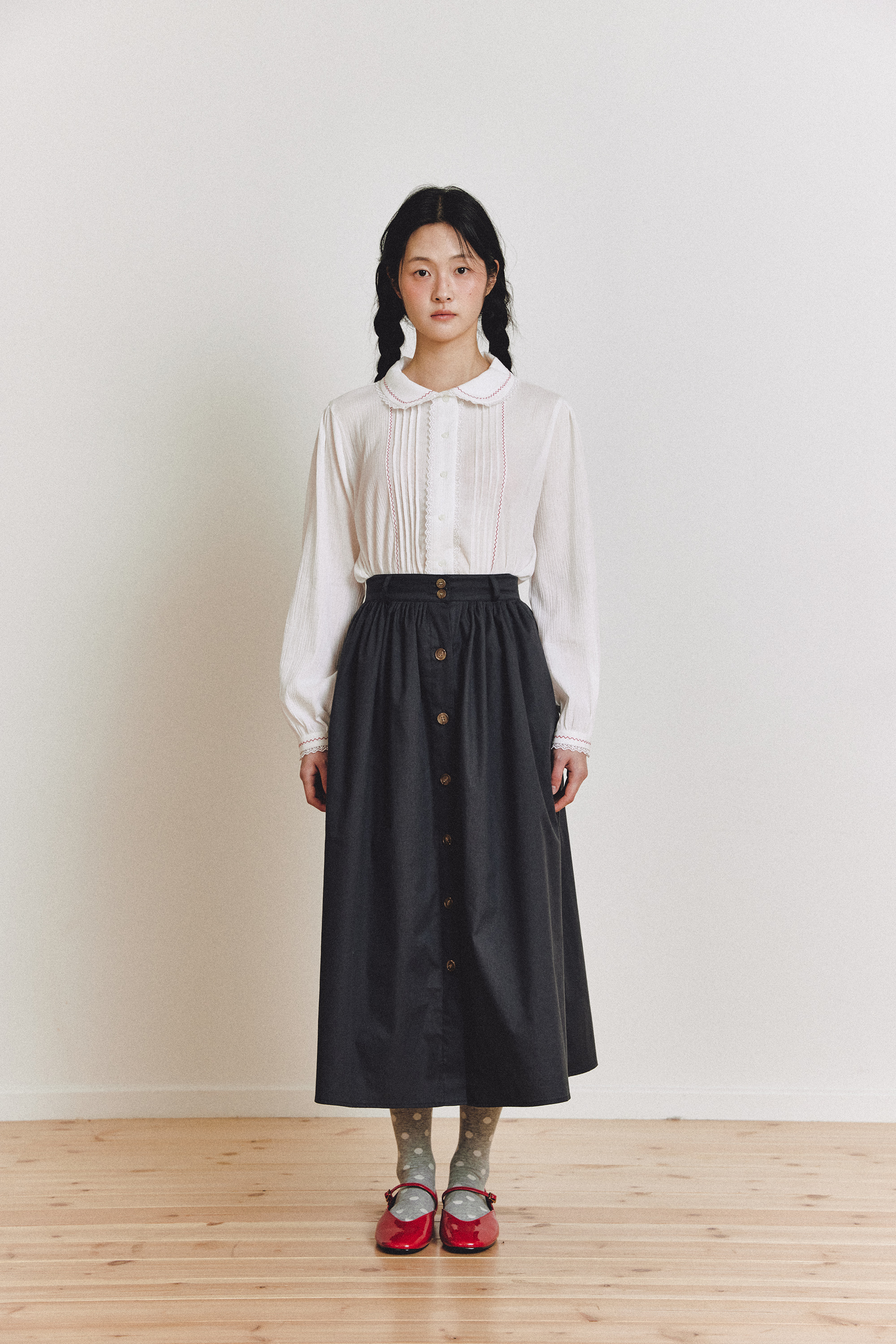 ★GANISONG★ Cotton Flare Skirt_navy Cotton Flare Skirt_navy - 감도 깊은 취향 셀렉트샵 29CM