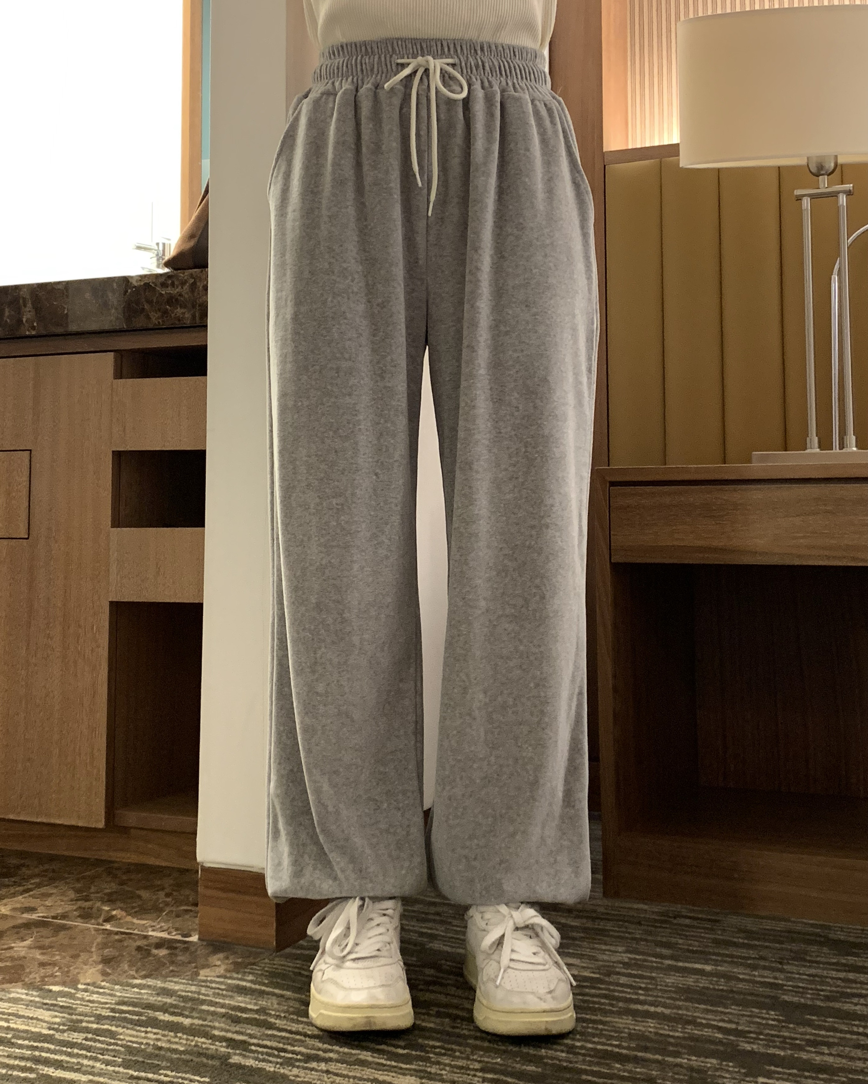 Waist Elastic Velour Long Jogger Pants