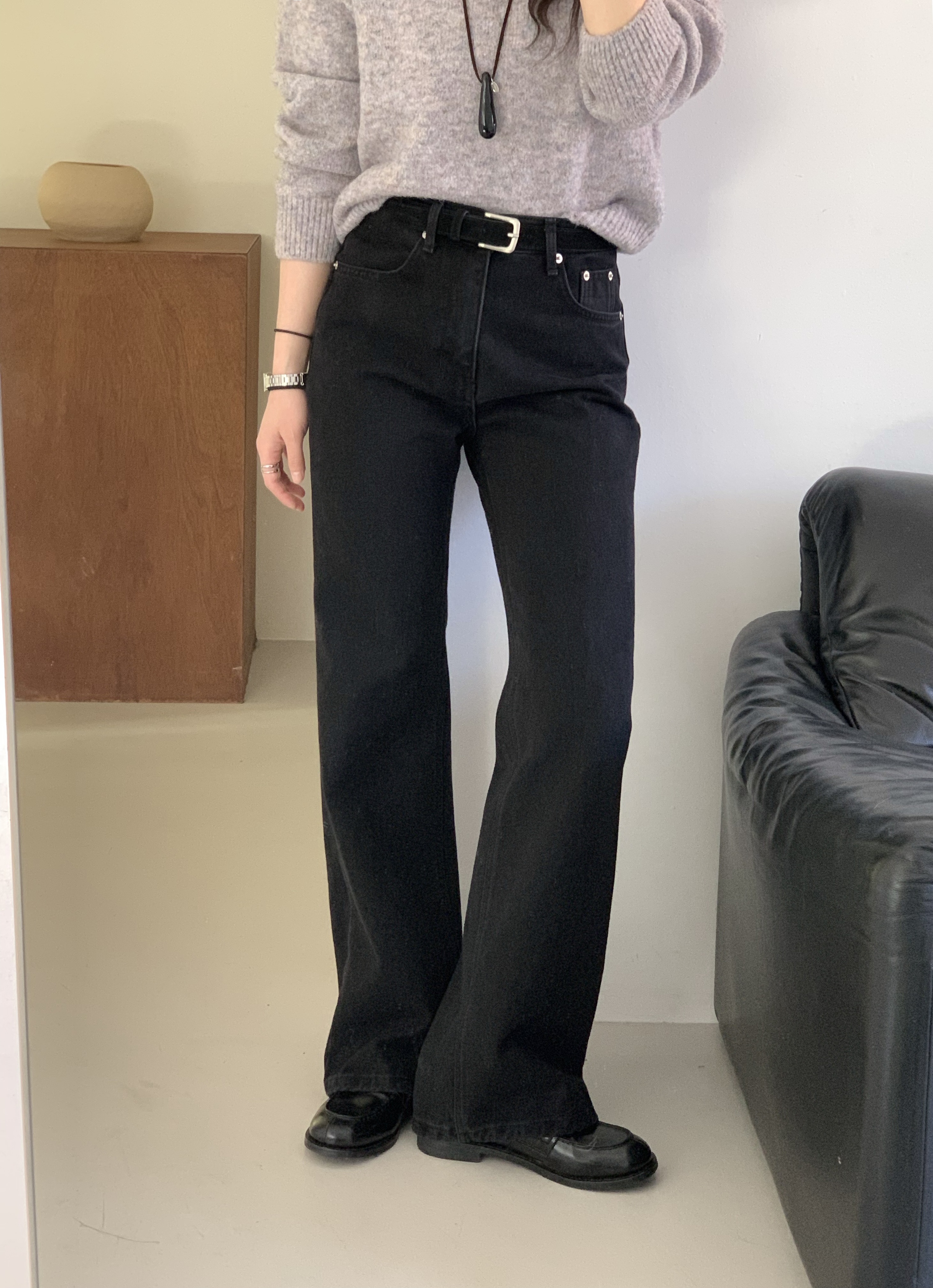 CREW NAPPING DARKGREY SEMI BOOTSCUT DENIM PANTS