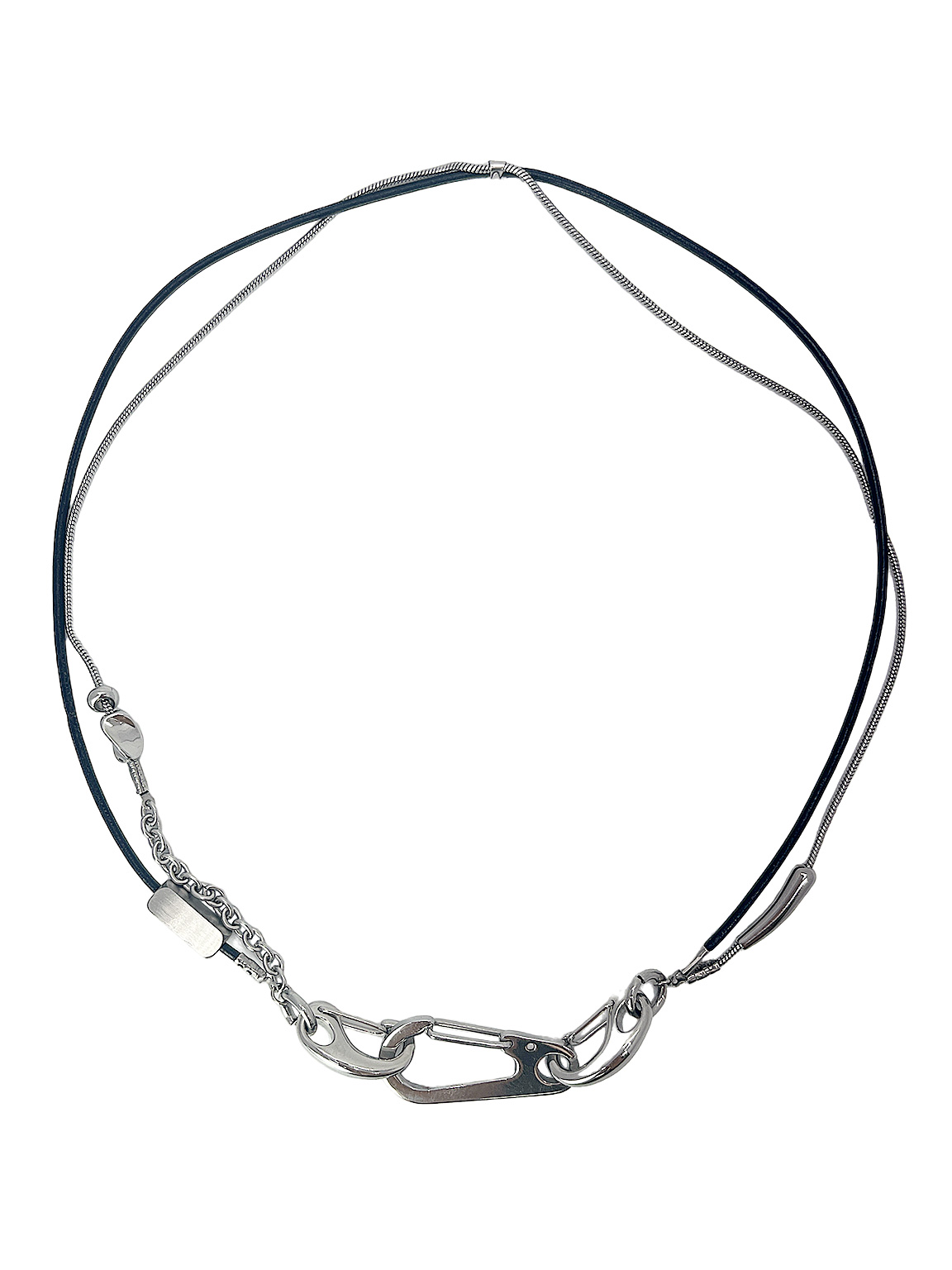 Leather chain layered crabiner necklace