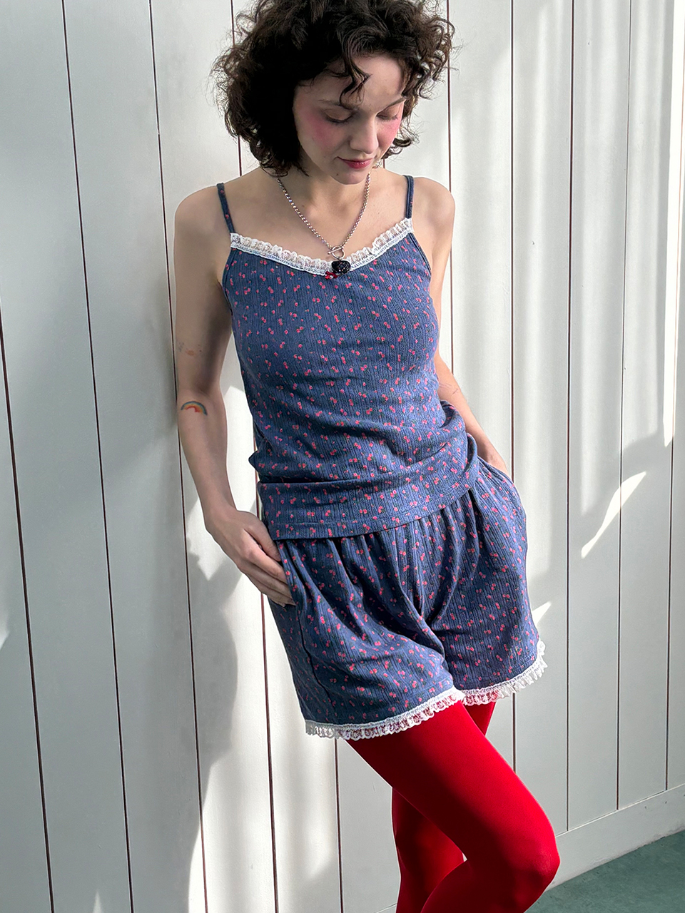 Lace Homely Floral Sleeveless Top_deep blue