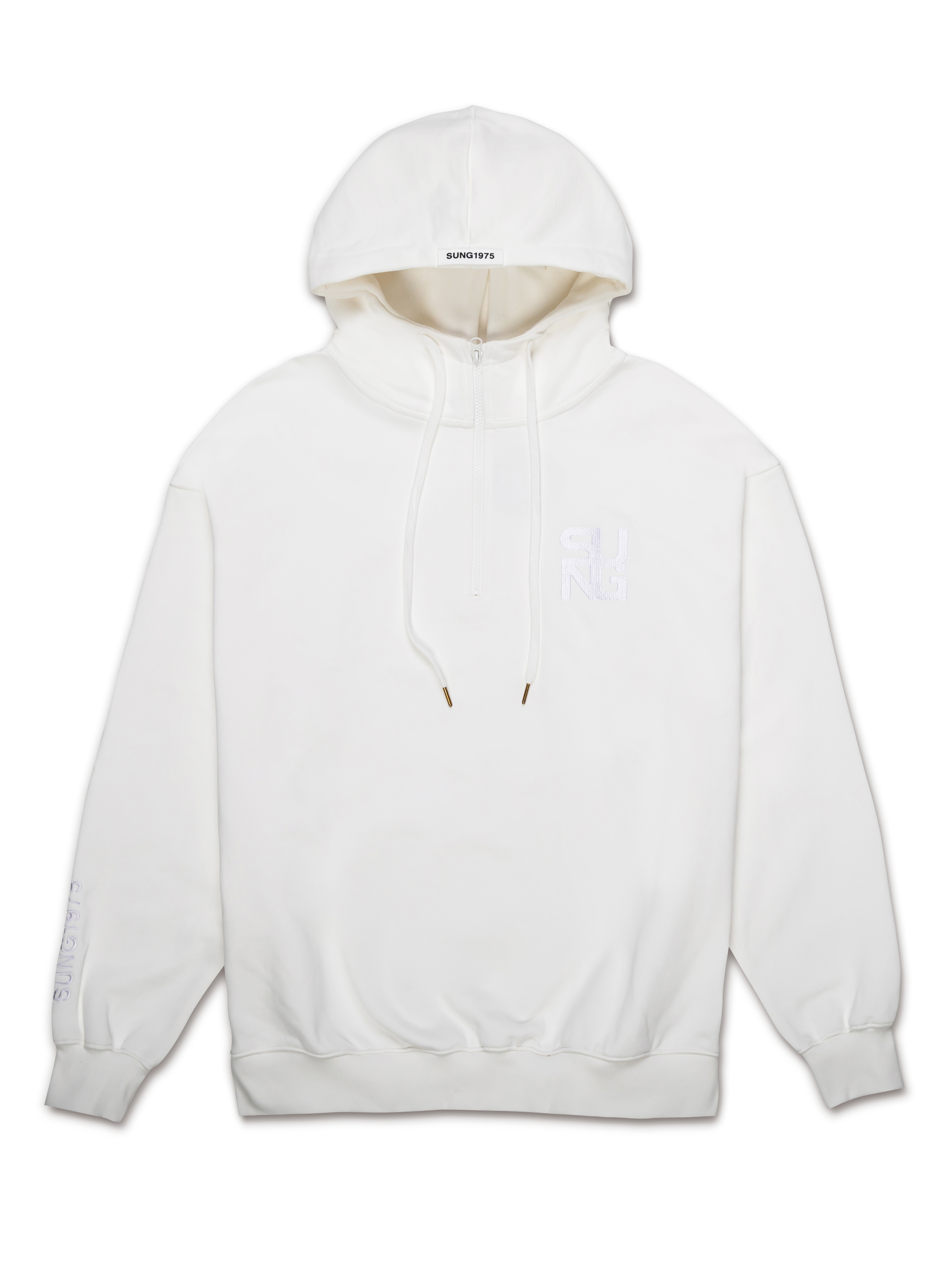 LARGE RUBBER LOGO HALF ZIP HOODIE [WHITE] / ONE SIZE