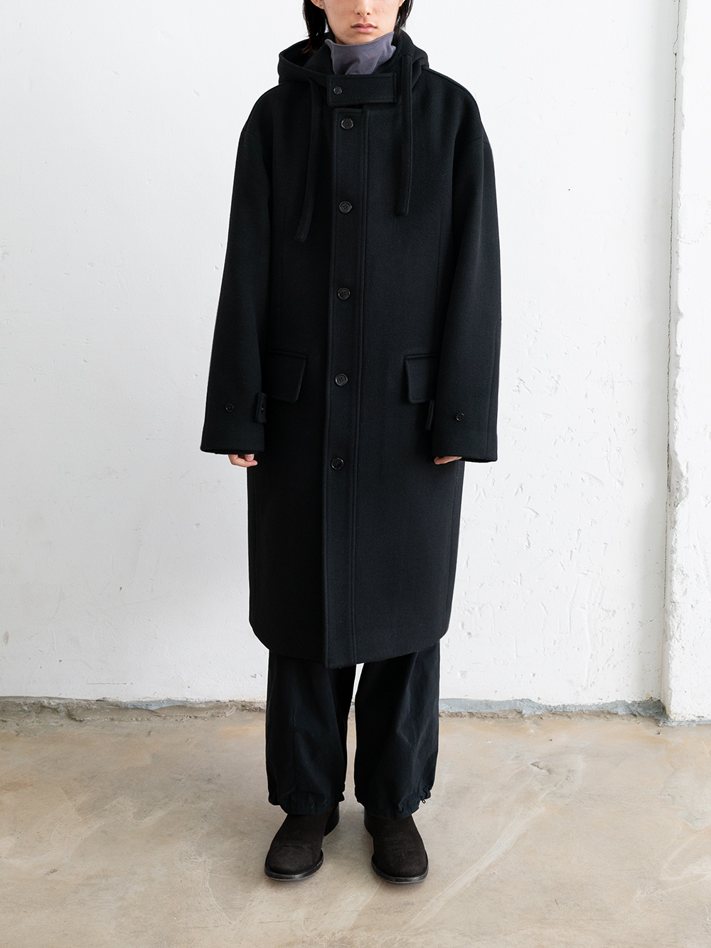 hooded coat - black