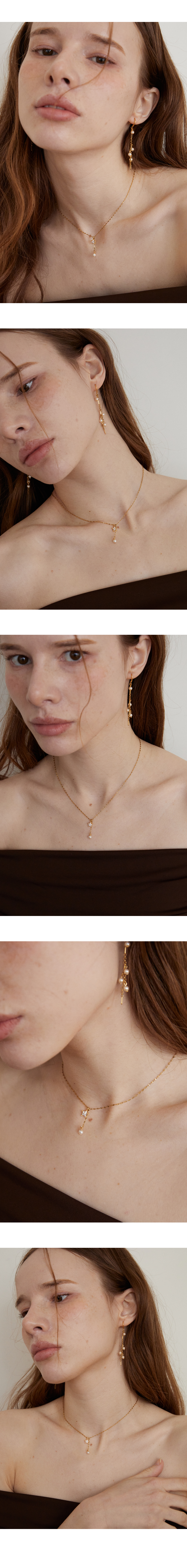 [MERRYMOTIVE] 韓国☆Little star and pearl layered Necklace Silver Crystal Embezzled Pearl Layered Necklace | Shin Ha Ri