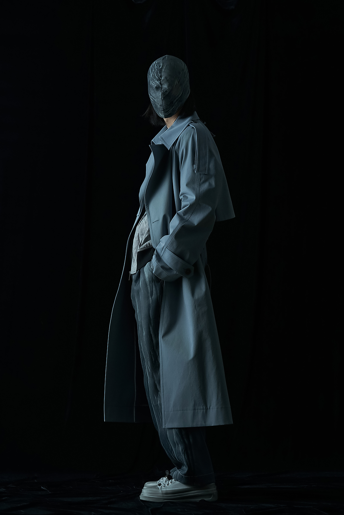 STEELBLUE COTTON OVERSIZED TRENCH COAT